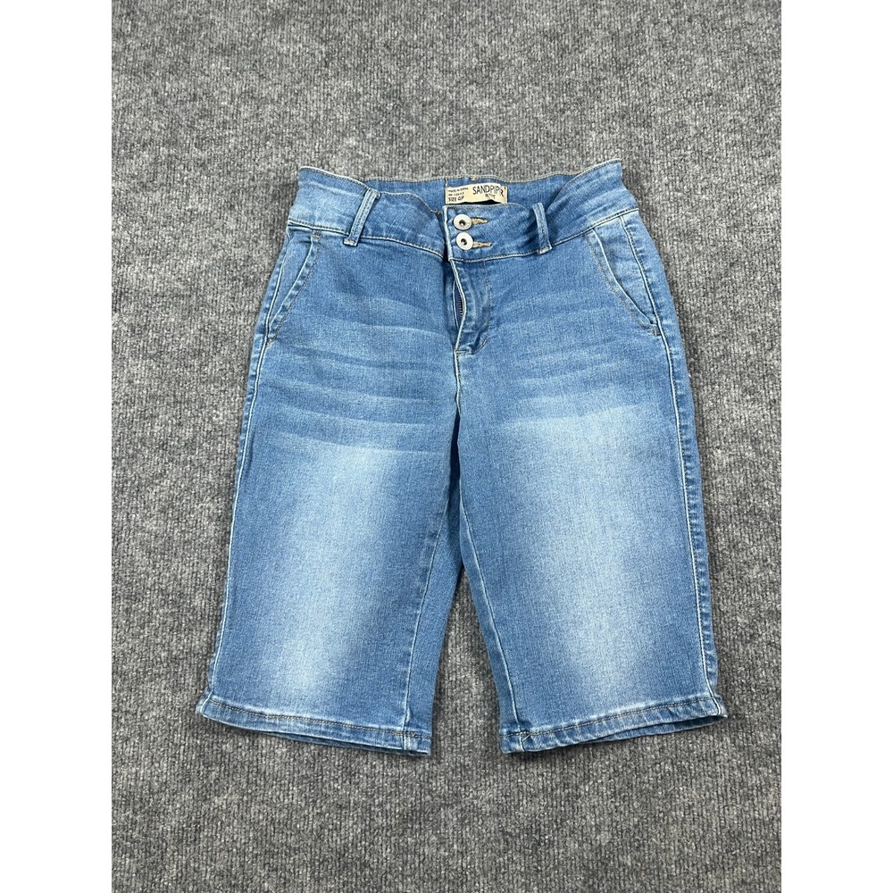 Sandpiper Bermuda Shorts Womens 4 P Blue Cotton Stretch Low Rise Whiskered Denim